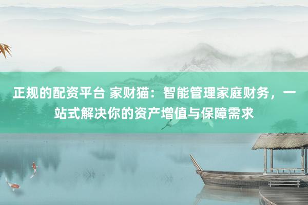 正规的配资平台 家财猫：智能管理家庭财务，一站式解决你的资产增值与保障需求