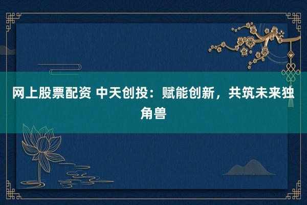 网上股票配资 中天创投：赋能创新，共筑未来独角兽