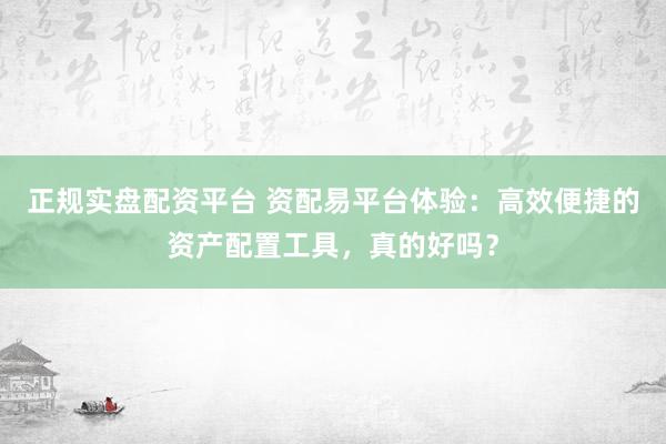 正规实盘配资平台 资配易平台体验：高效便捷的资产配置工具，真的好吗？