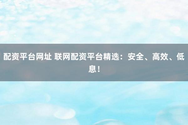 配资平台网址 联网配资平台精选：安全、高效、低息！