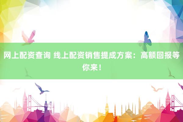 网上配资查询 线上配资销售提成方案：高额回报等你来！